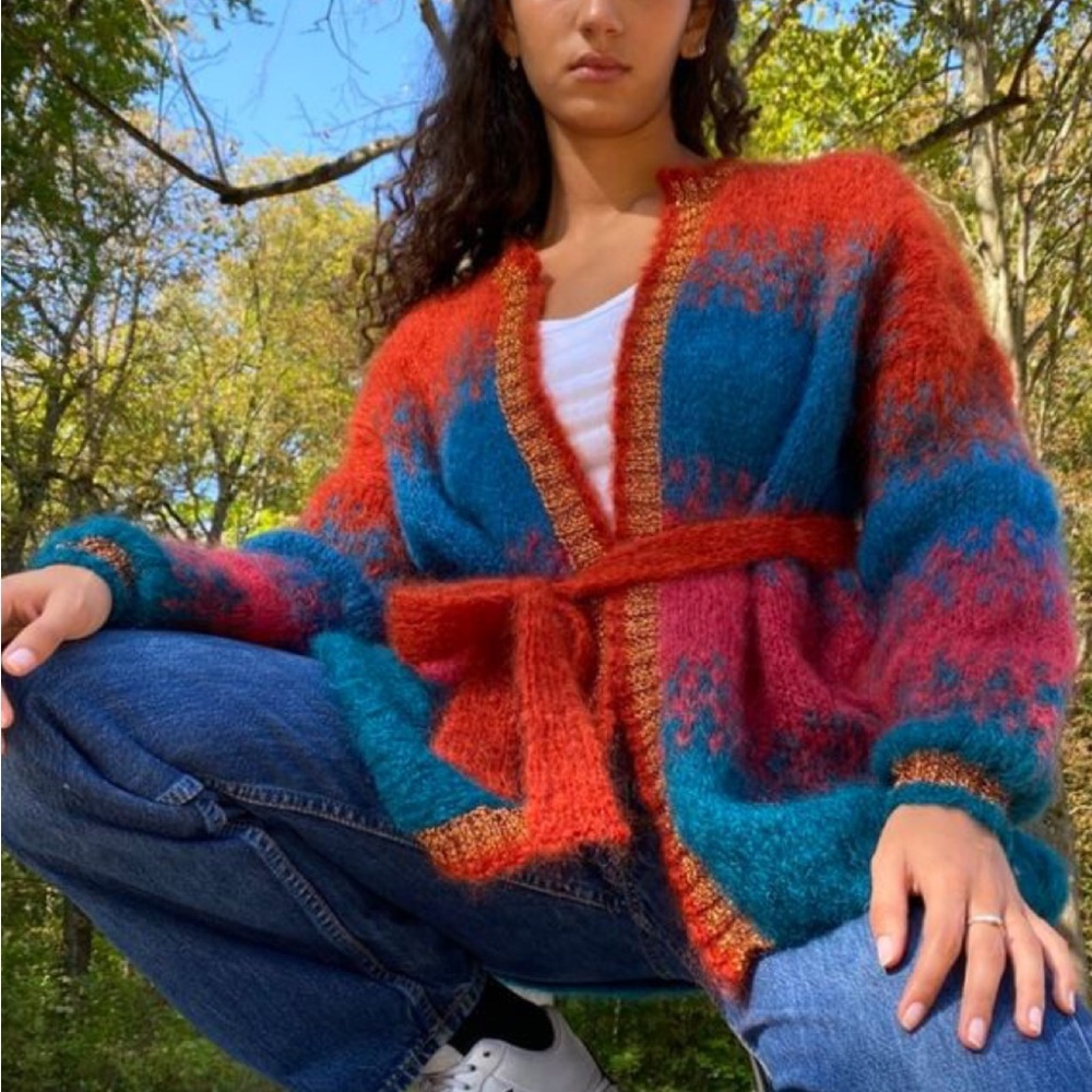 Rose Carmine Tie Dye Long Cardigan